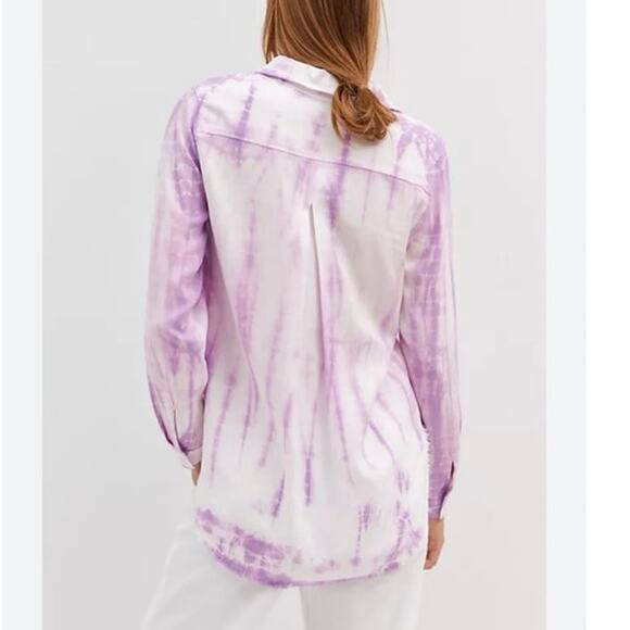 Anthropologie x Cloth & Stone Purple Tie Dyed Frayed Button Down Shirt Small - Picture 4 of 12